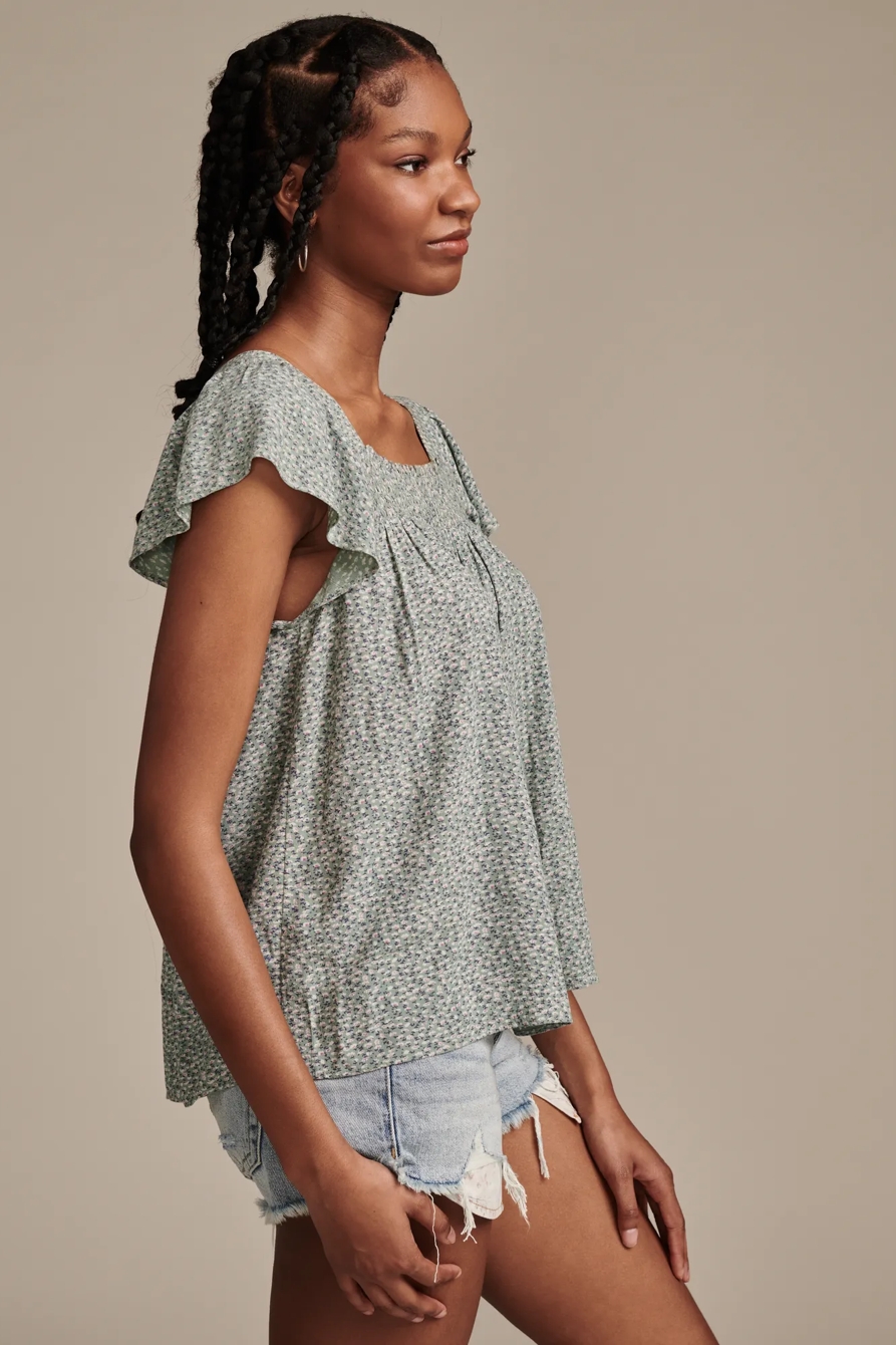SMOCKED NECK FLUTTER SLV TOP, image 3