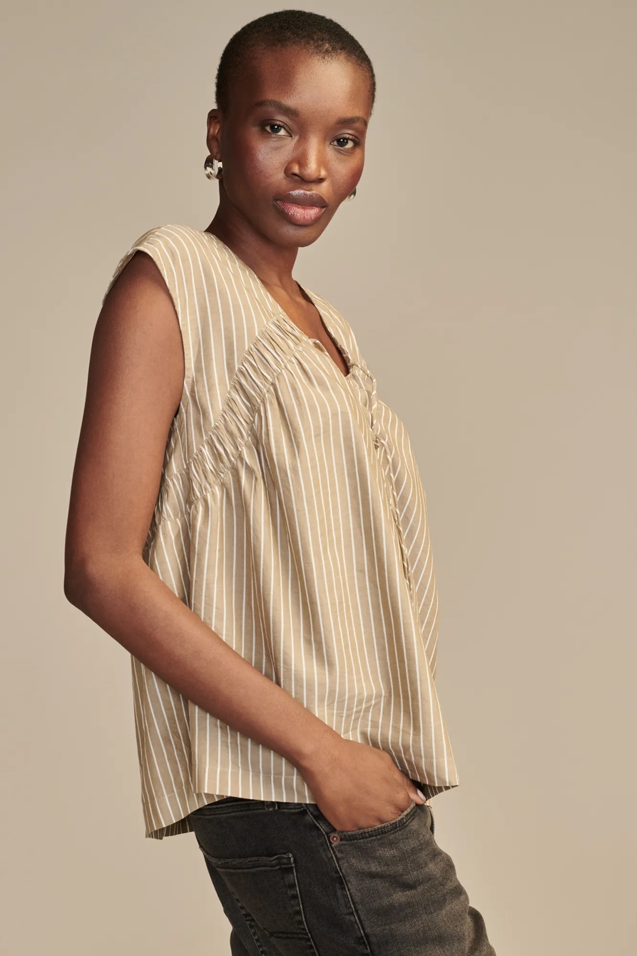 STRIPED RUCHED TIE FRONT SHORT SLEEVE SHIRT, image 4