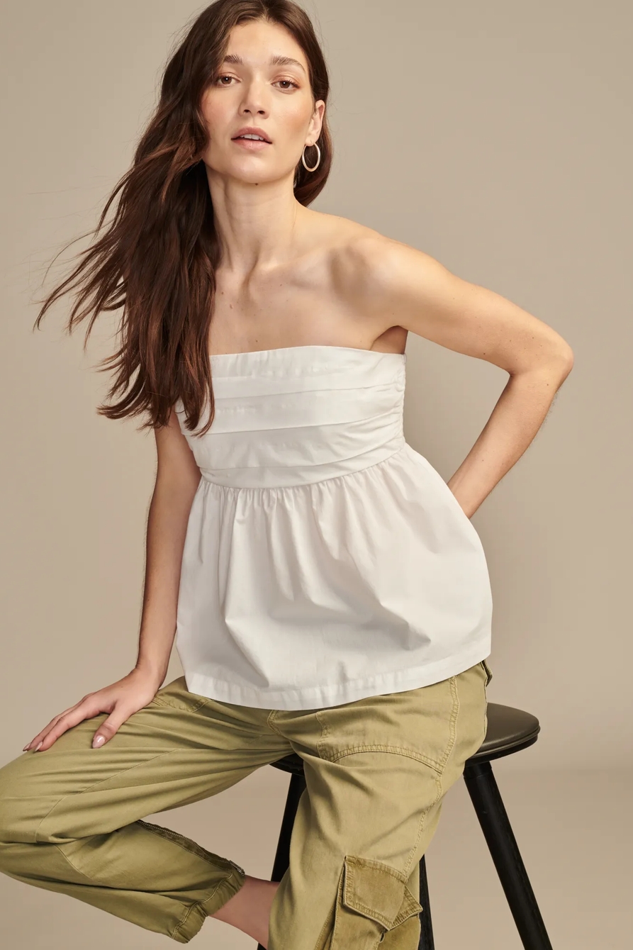 RUCHED BODICE POPLIN TUBE TOP, image 2