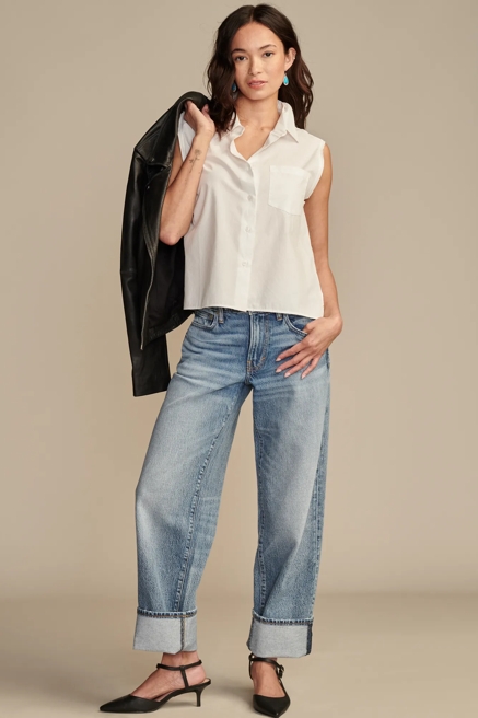 BUBBLE HEM SLEEVELESS BUTTON DOWN, image 1