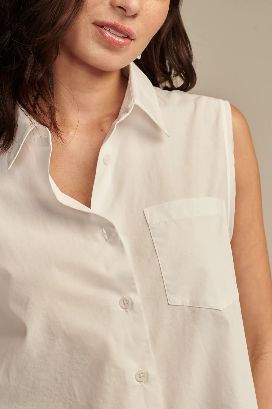 BUBBLE HEM SLEEVELESS BUTTON DOWN, image 3