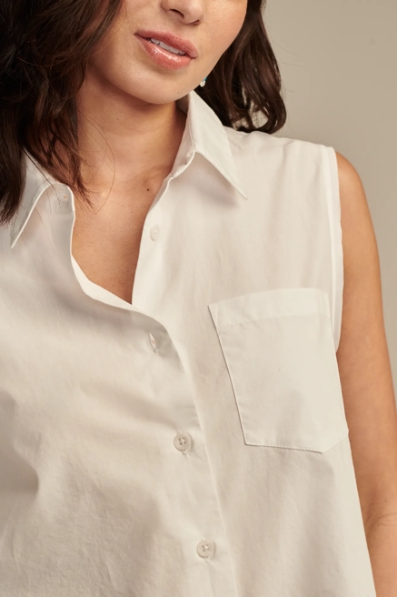 BUBBLE HEM SLEEVELESS BUTTON DOWN, image 3