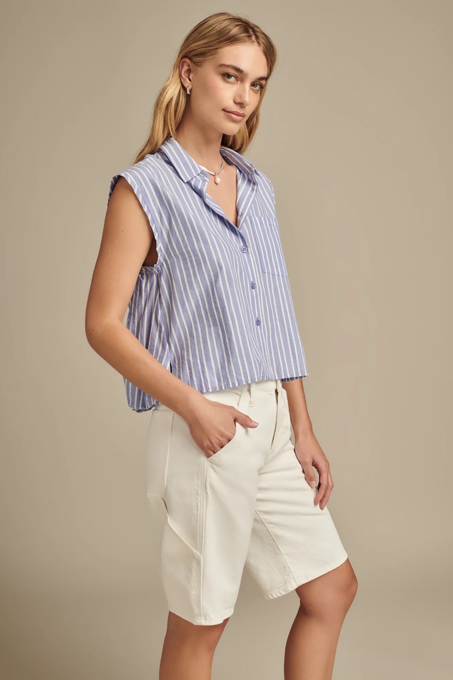BUBBLE HEM SLEEVELESS BUTTON DOWN, image 3
