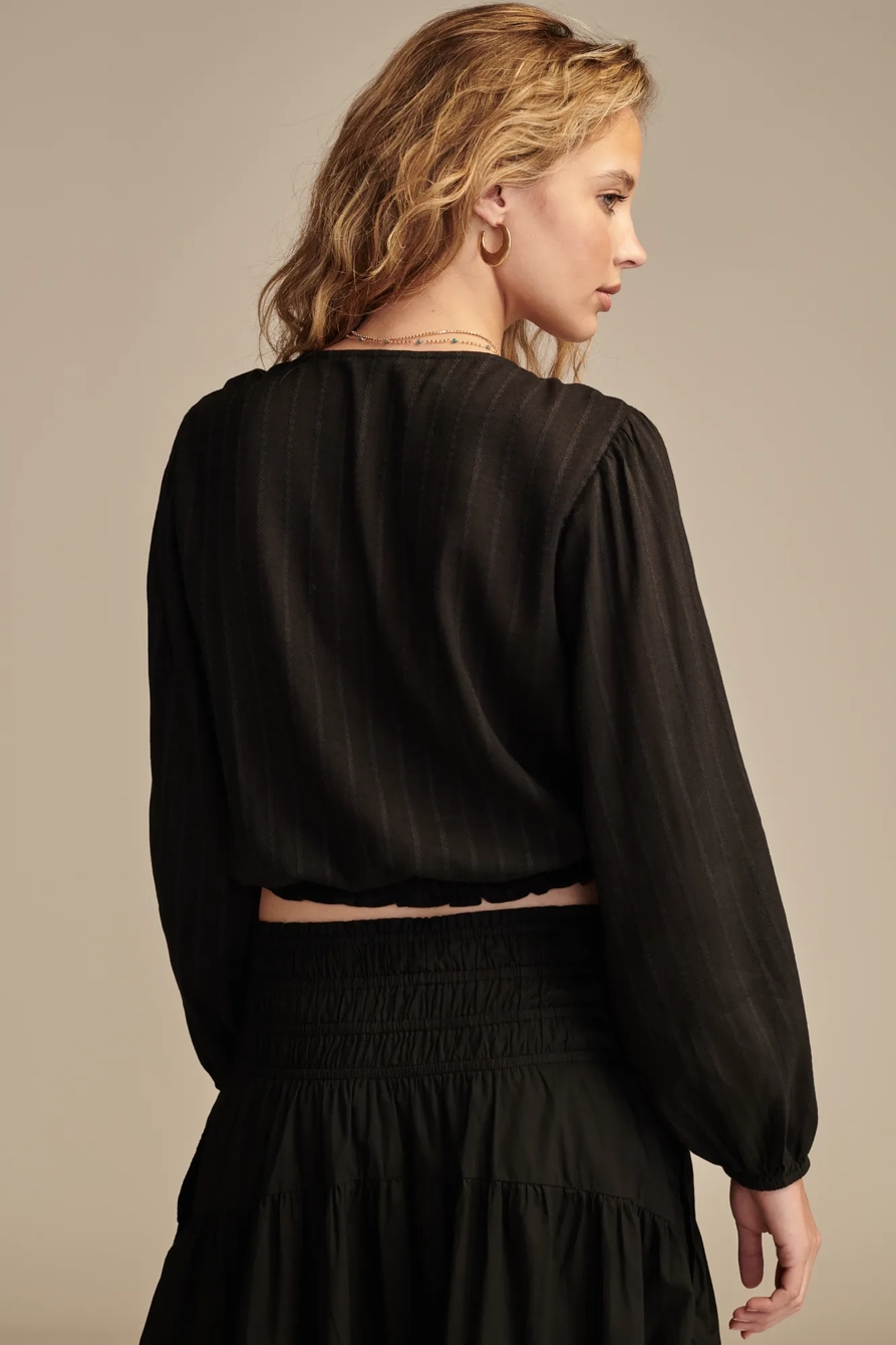 LONG SLEEVE WRAP SMOCKED TOP, image 3