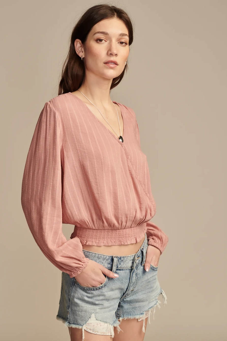 LONG SLEEVE WRAP SMOCKED TOP, image 4
