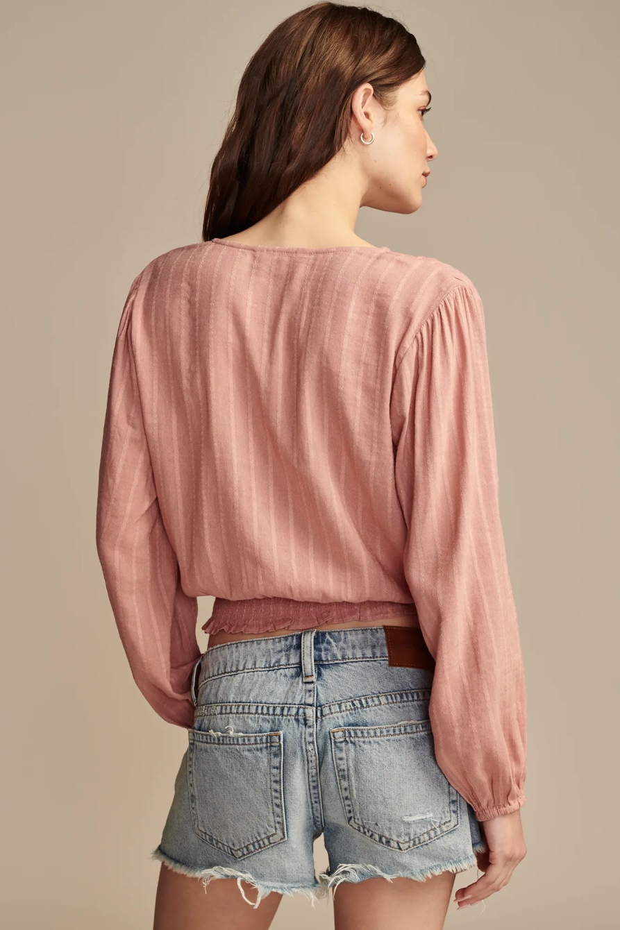 LONG SLEEVE WRAP SMOCKED TOP, image 5