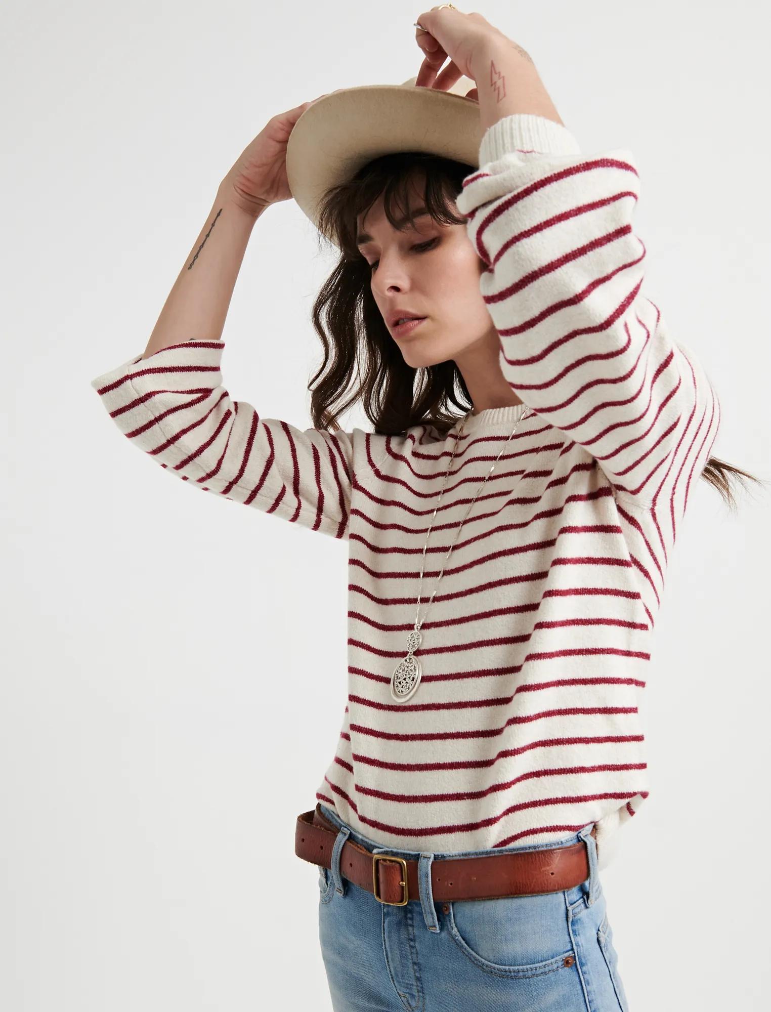 STRIPE TIE BACK PULLOVER SWEATER, image 2