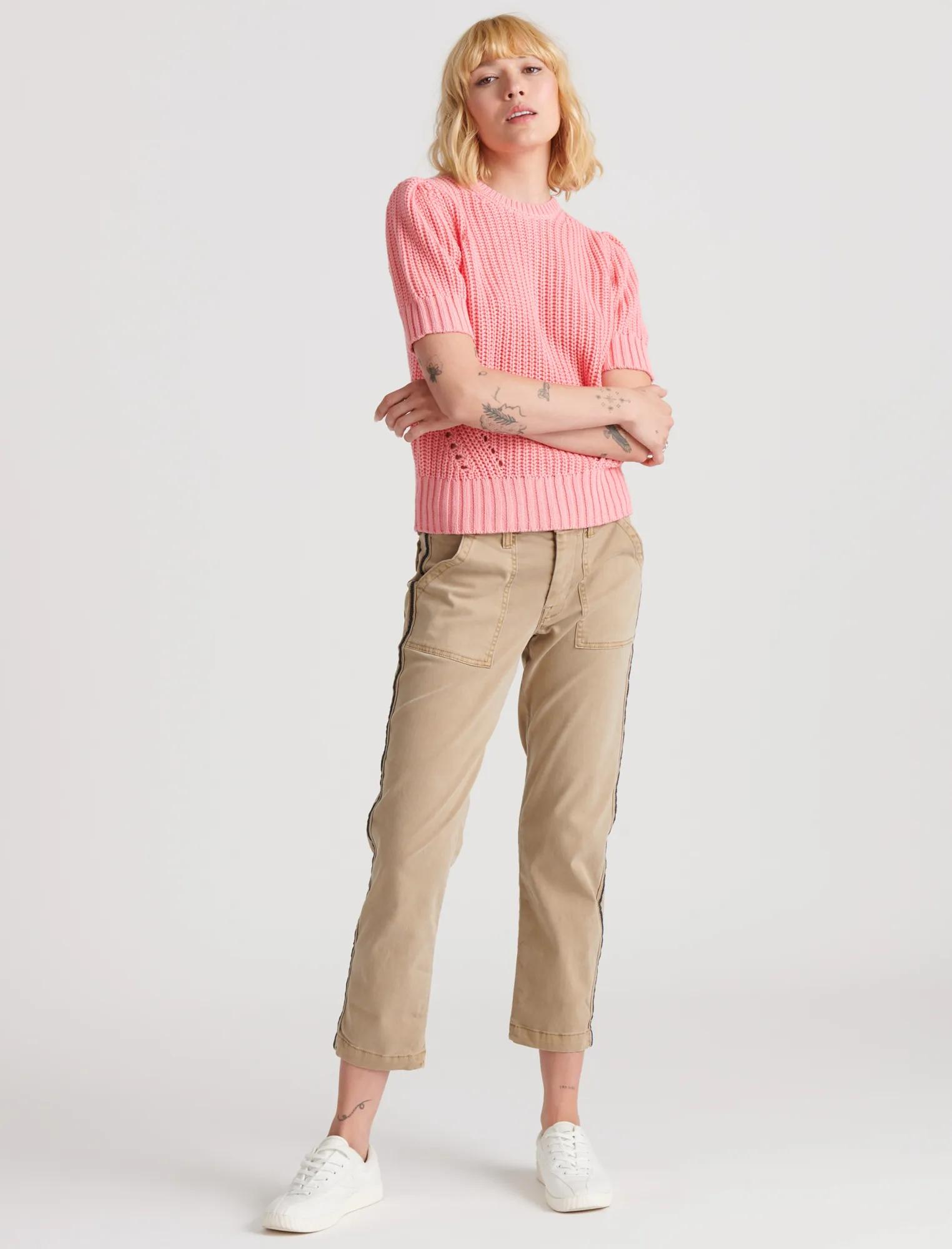 PLEAT SHOULDER SHORT SLEEVE SWEATER, image 2