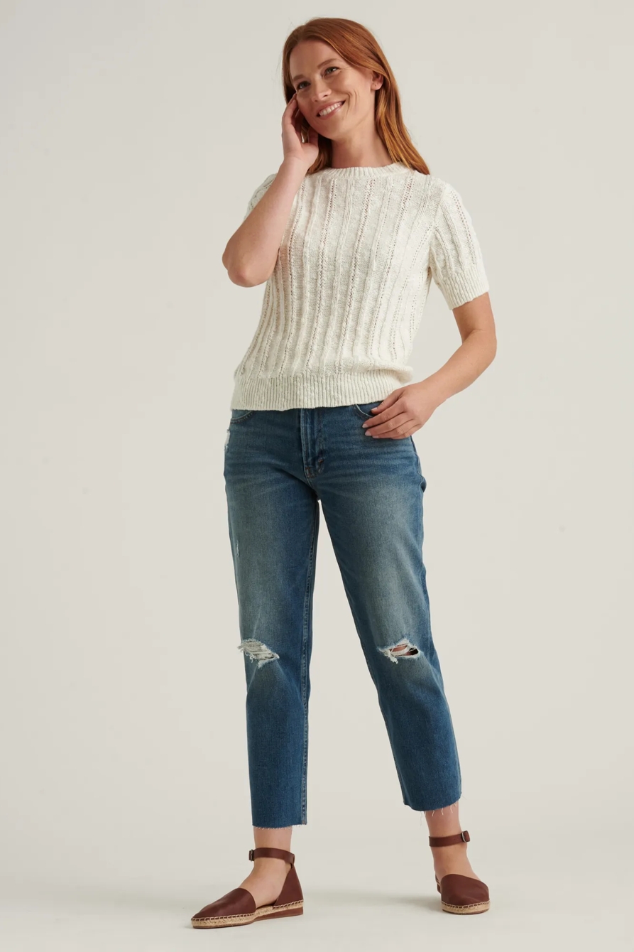 LIGHTWEIGHT SHORT SLEEVE CABLE SWEATER, image 2