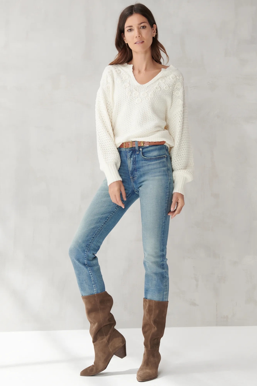 EMBROIDERED NOTCH NECK SWEATER, image 2