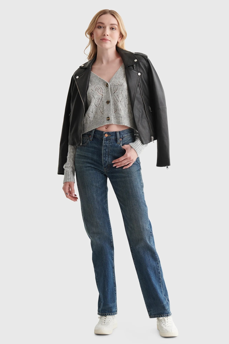 LACE-KNIT CROPPED V-NECK CARDIGAN, image 2