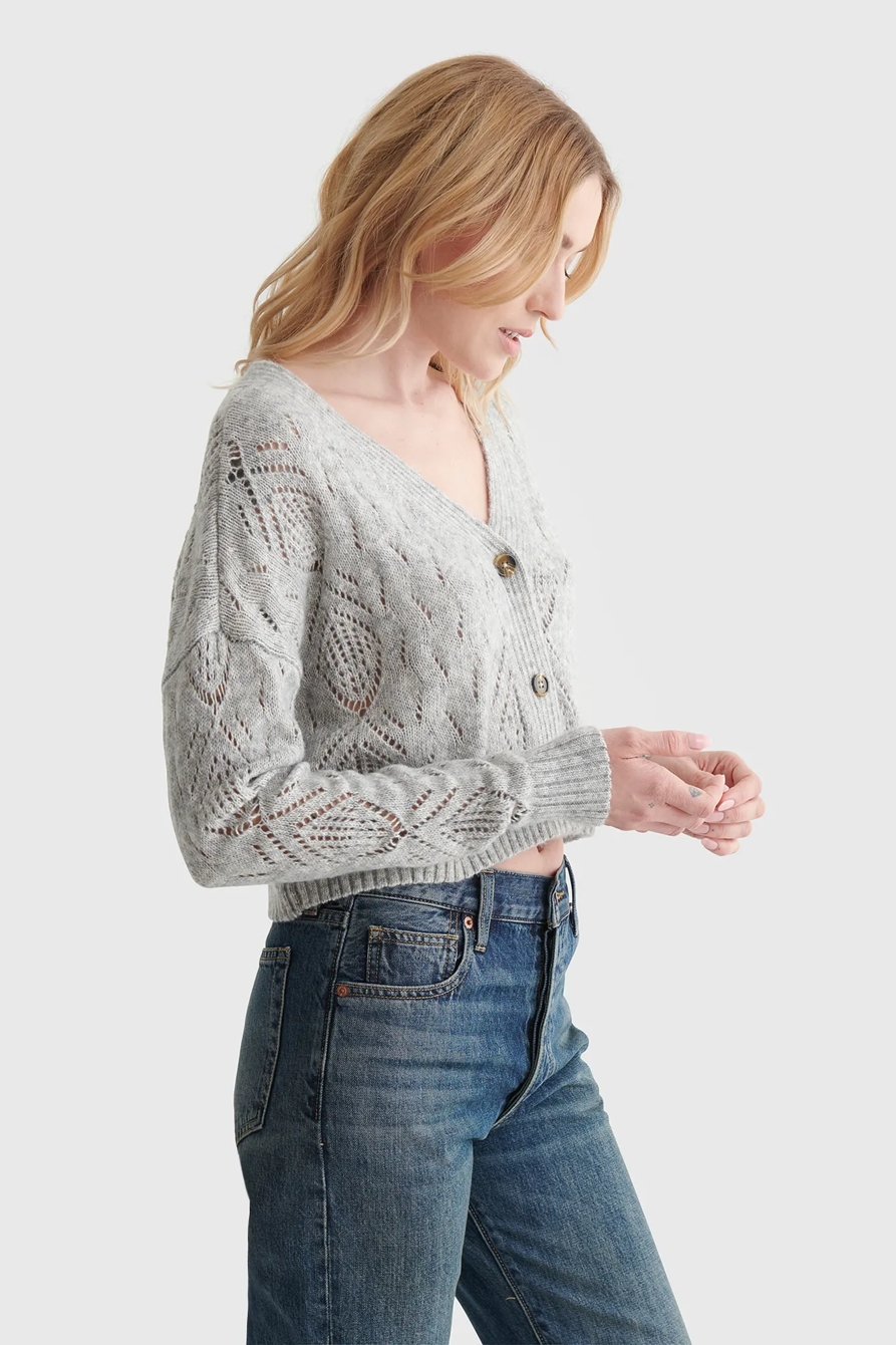 LACE-KNIT CROPPED V-NECK CARDIGAN, image 3