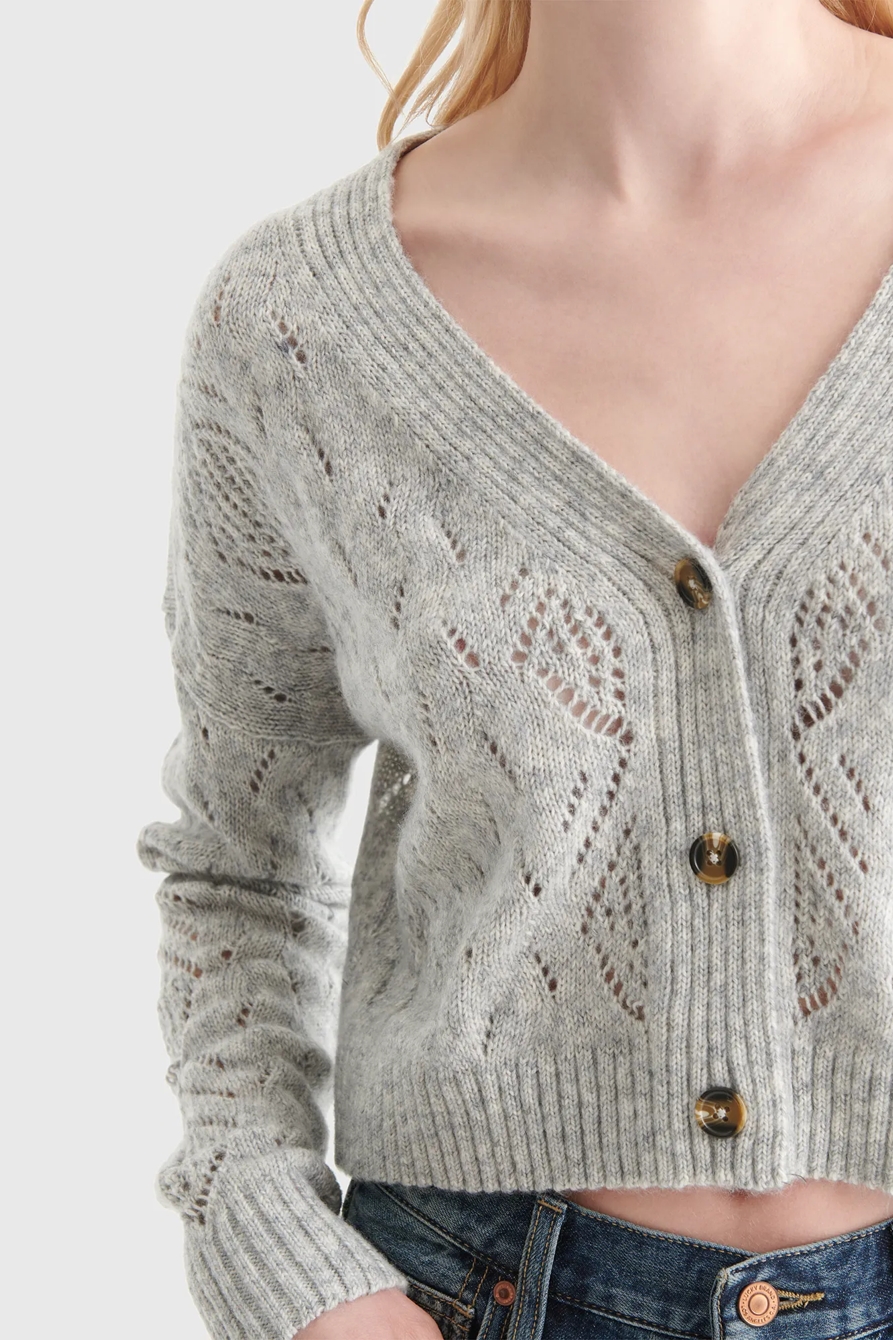 LACE-KNIT CROPPED V-NECK CARDIGAN, image 4