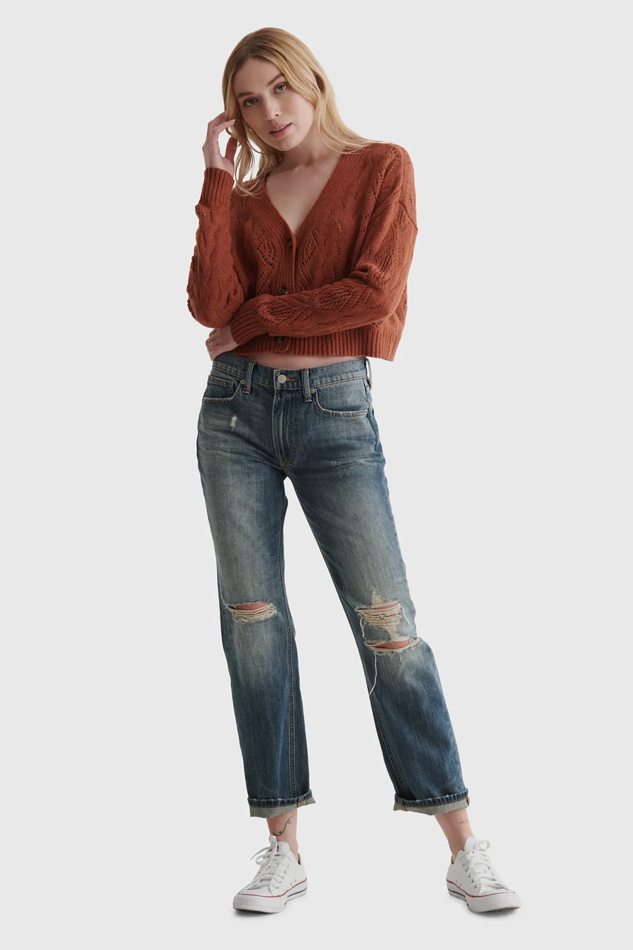 LACE-KNIT CROPPED V-NECK CARDIGAN, image 2