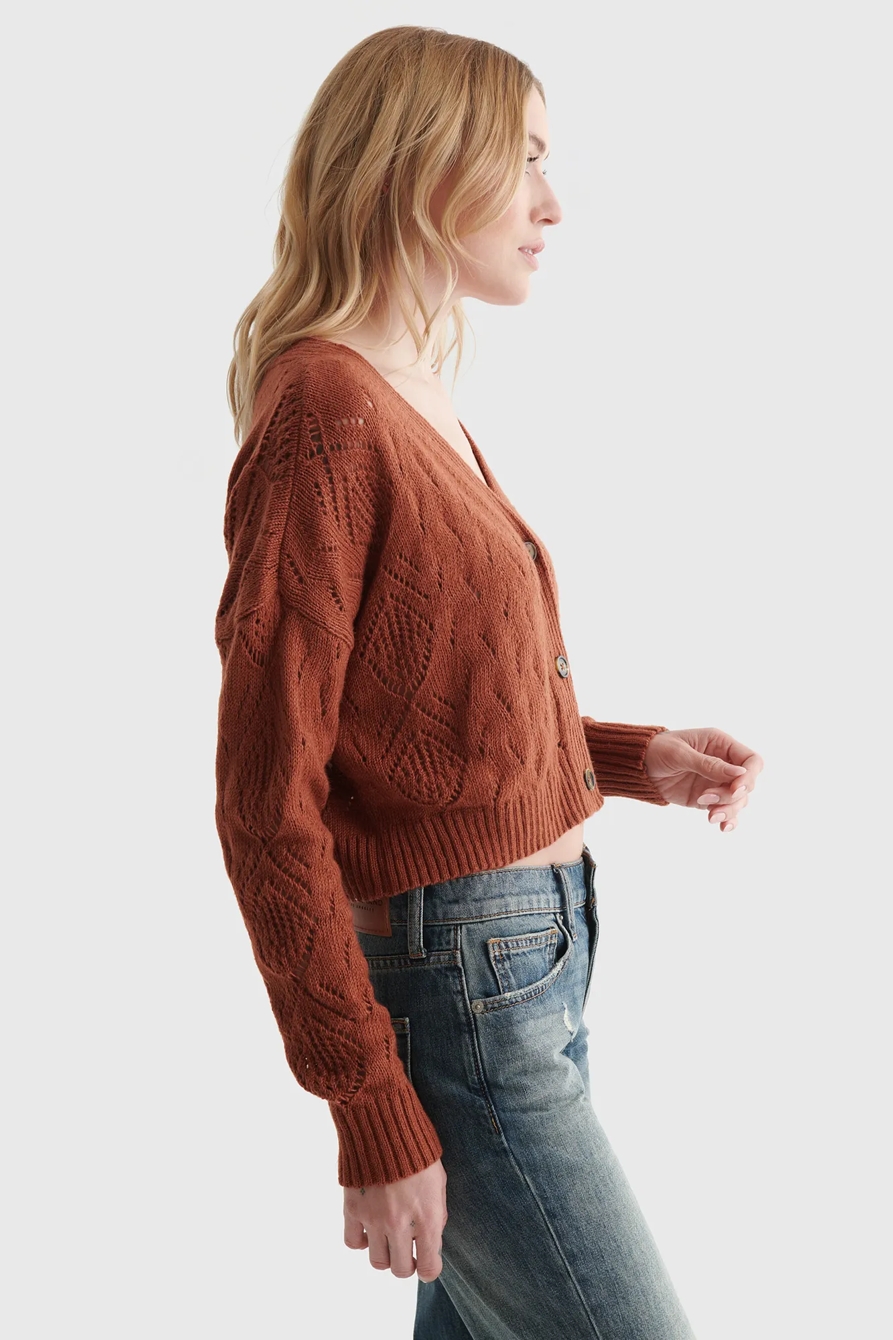 LACE-KNIT CROPPED V-NECK CARDIGAN, image 3