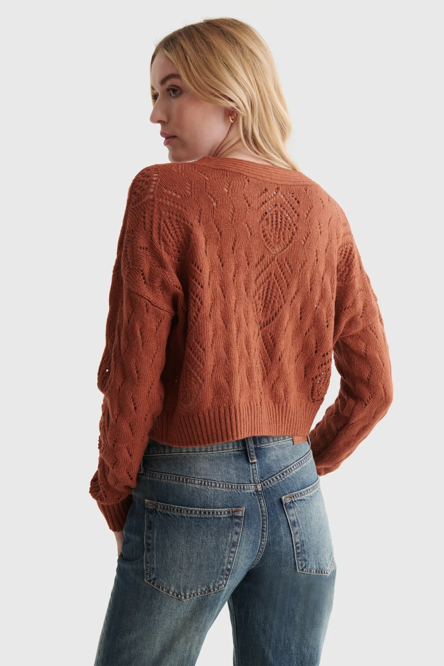 LACE-KNIT CROPPED V-NECK CARDIGAN, image 5