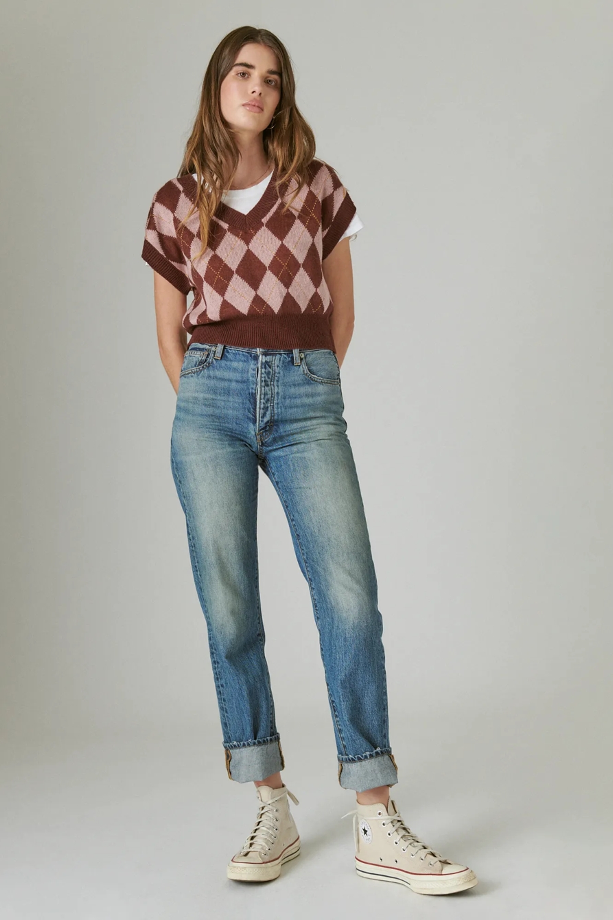 DIAMOND SHORT SLEEVE V NECK SWEATER, image 2