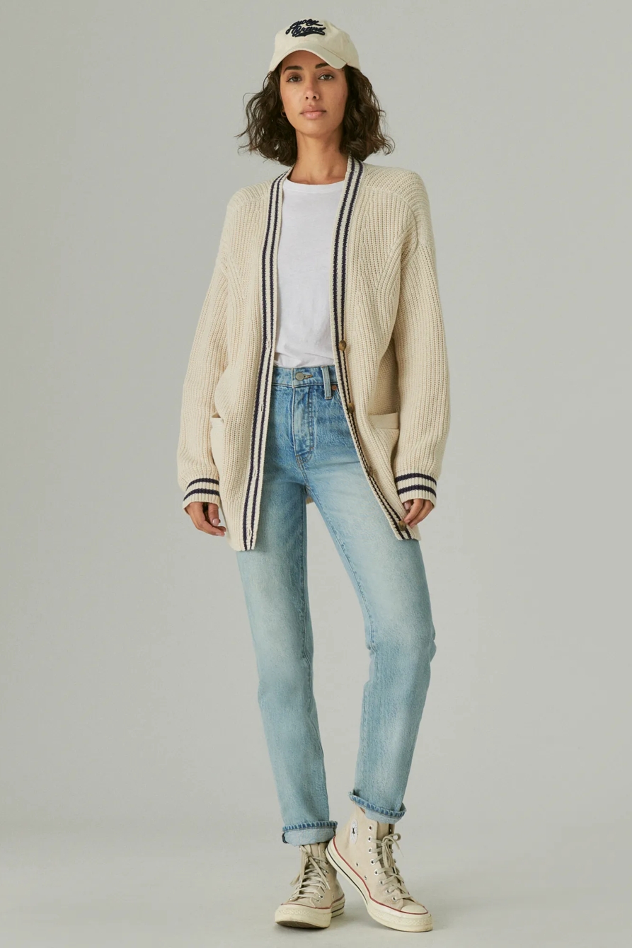 TEXTURED VARSITY KNIT CARDIGAN, image 2