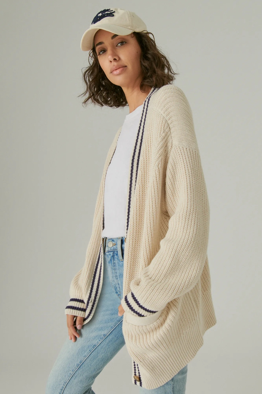 TEXTURED VARSITY KNIT CARDIGAN, image 3