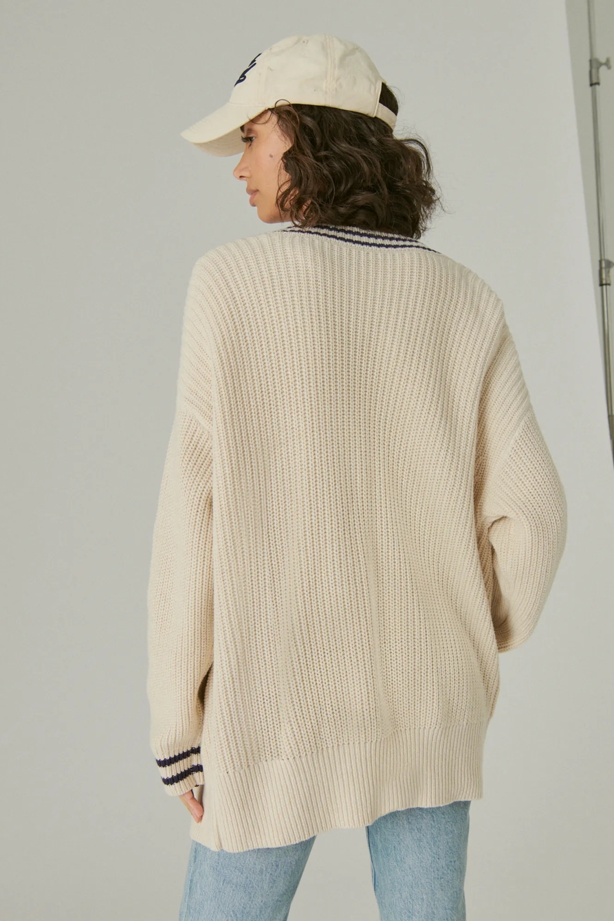 TEXTURED VARSITY KNIT CARDIGAN, image 4