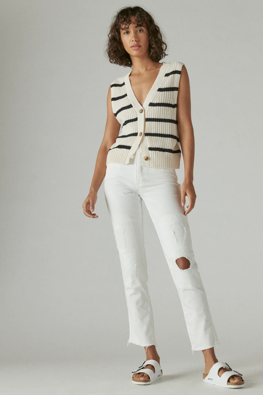 STRIPED BUTTON THRU SLEEVELESS CARDIGAN, image 2