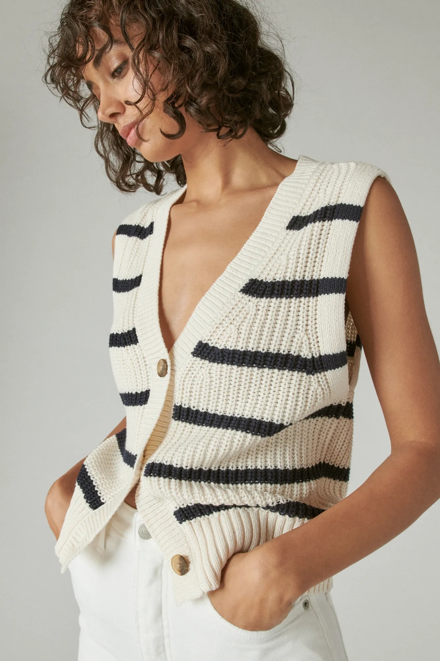 STRIPED BUTTON THRU SLEEVELESS CARDIGAN, image 3