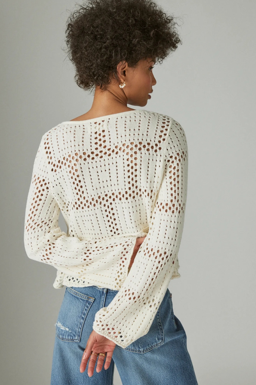 OPEN STITCH PEPLUM LONG SLEEVE SWEATER, image 3