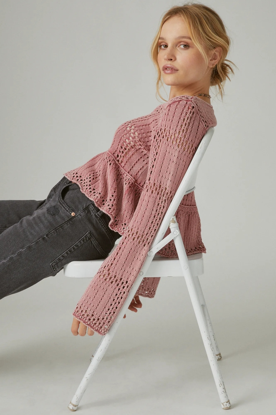 OPEN STITCH PEPLUM LONG SLEEVE SWEATER, image 4