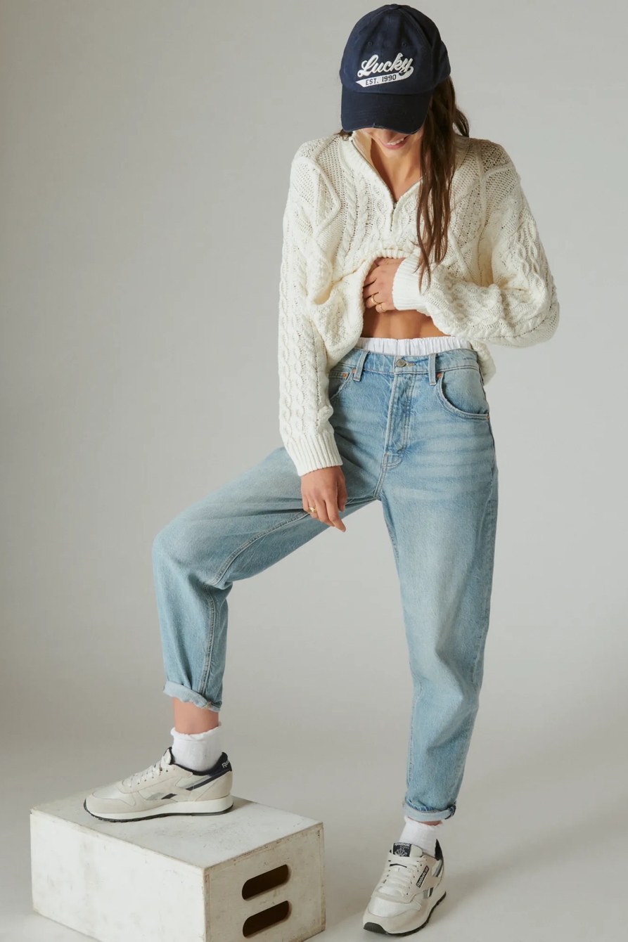 CABLE ZIP MOCK NECK SWEATER, image 2