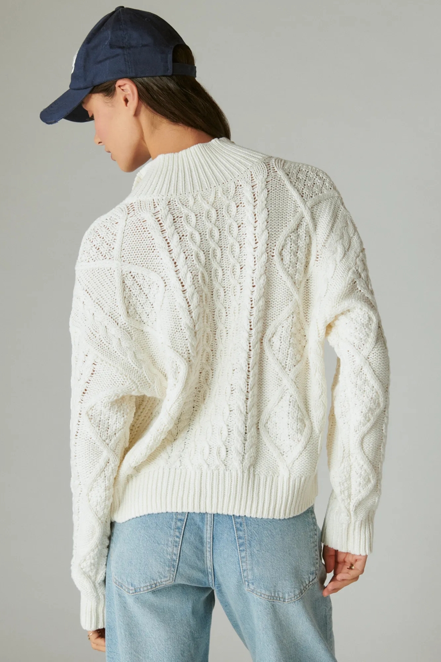 CABLE ZIP MOCK NECK SWEATER, image 3