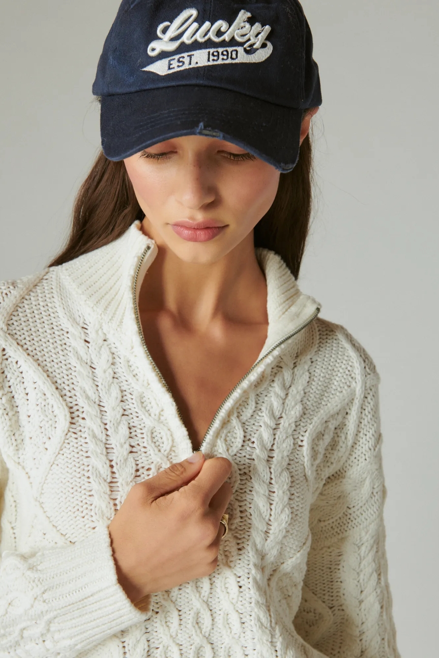 CABLE ZIP MOCK NECK SWEATER, image 4