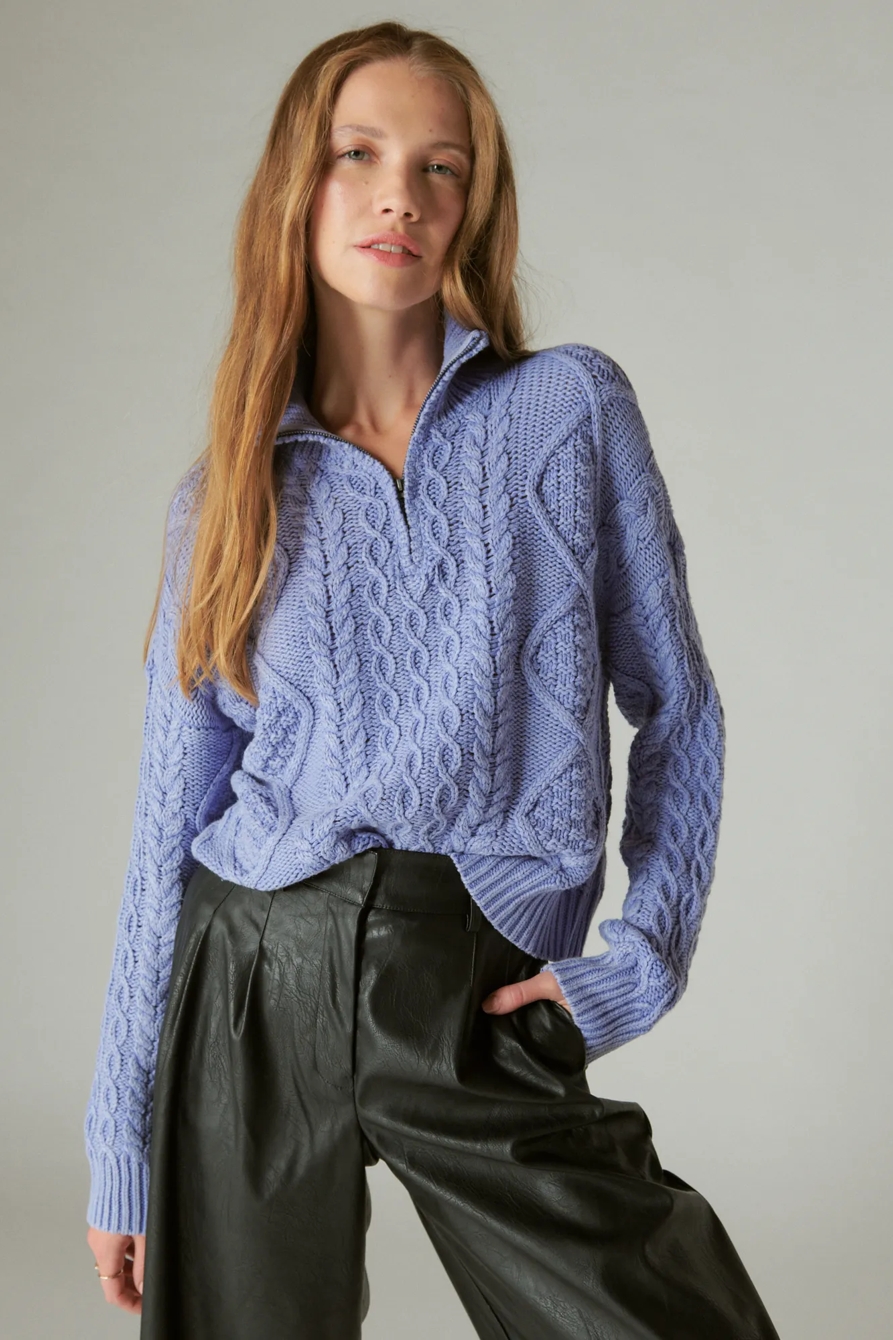 CABLE ZIP MOCK NECK SWEATER, image 2