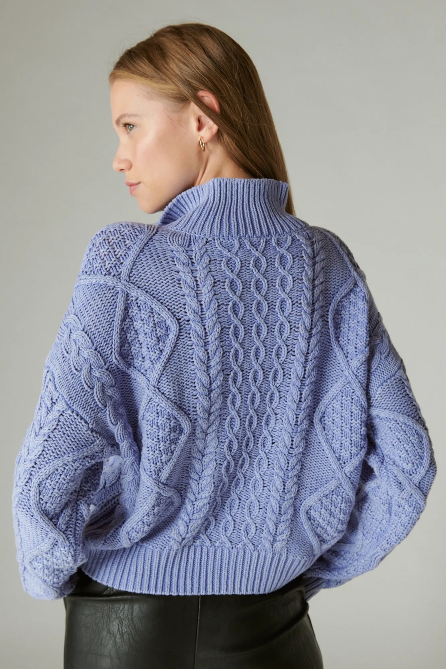 CABLE ZIP MOCK NECK SWEATER, image 3