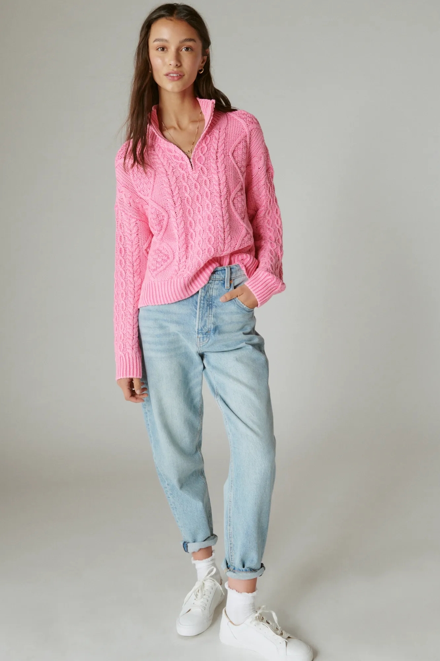CABLE ZIP MOCK NECK SWEATER, image 2