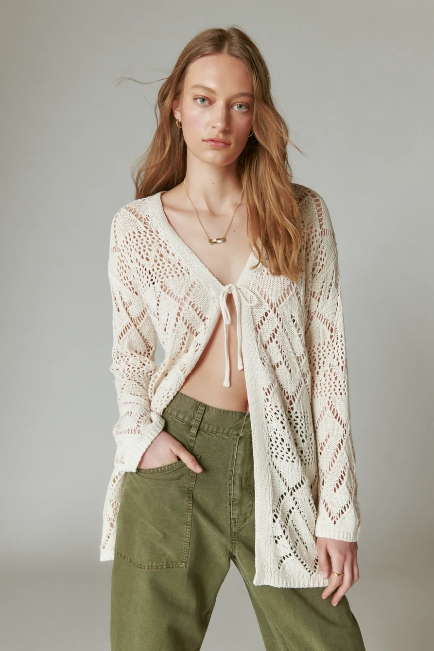 TIE FRONT 3/4 SLEEVE CARDIGAN, image 2