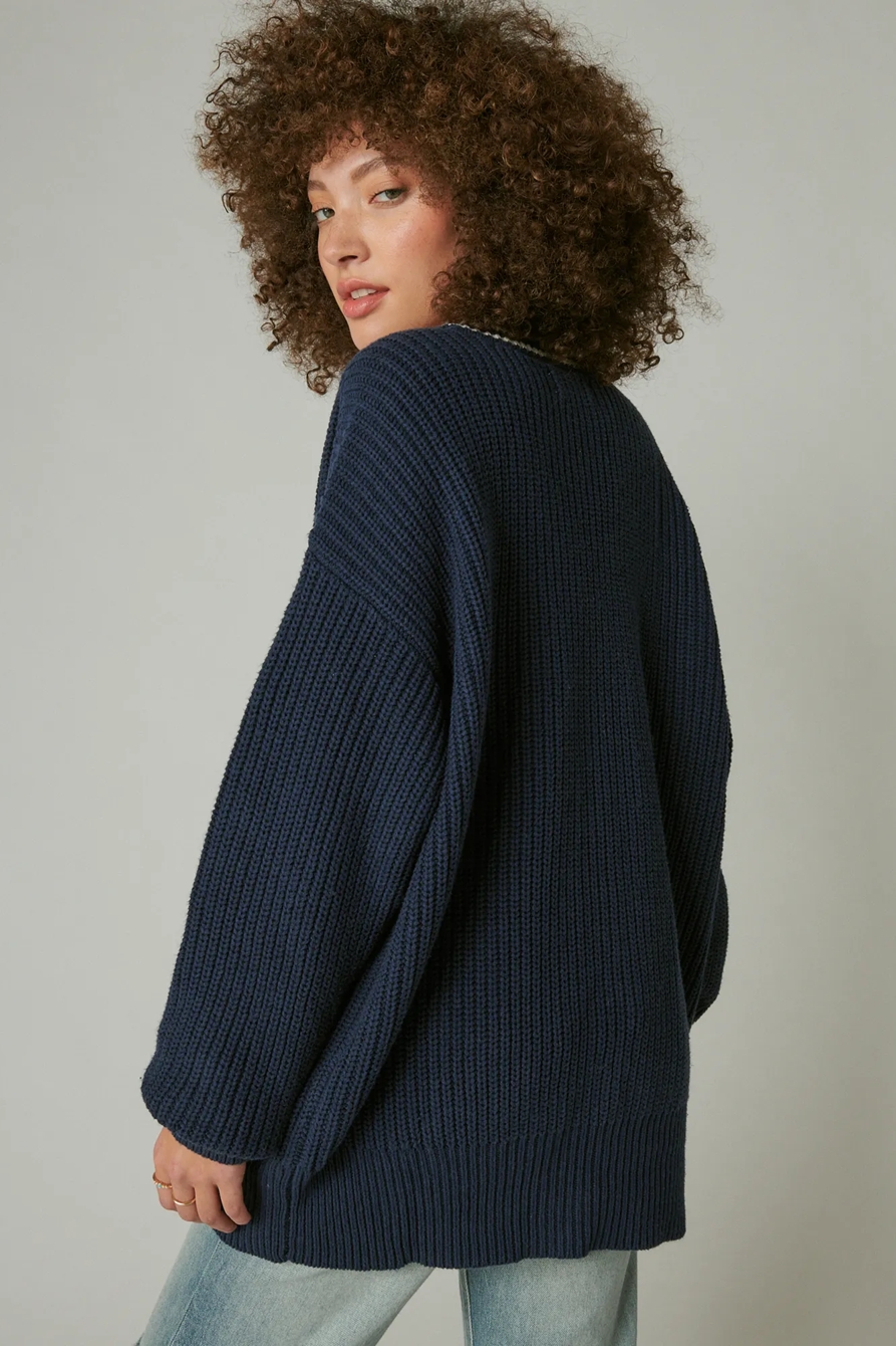 ラッキーブランド Lucky Brand Textured Varsity Cardigan レディース Sweaters Cadet Navy Co TEXTURED VARSITY CARDIGAN | Lucky Brand