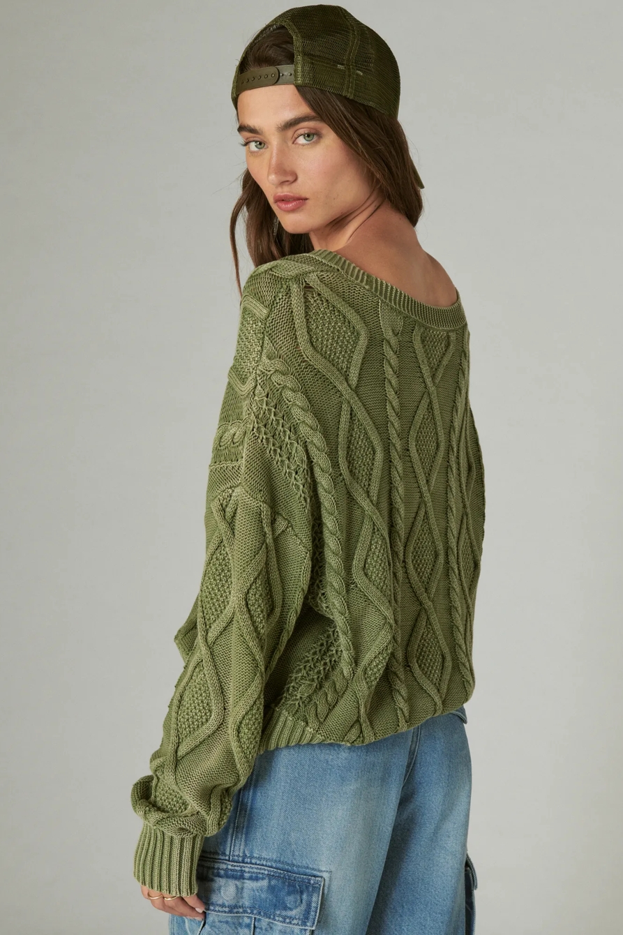 CABLE STITCH V NECK PULLOVER, image 2