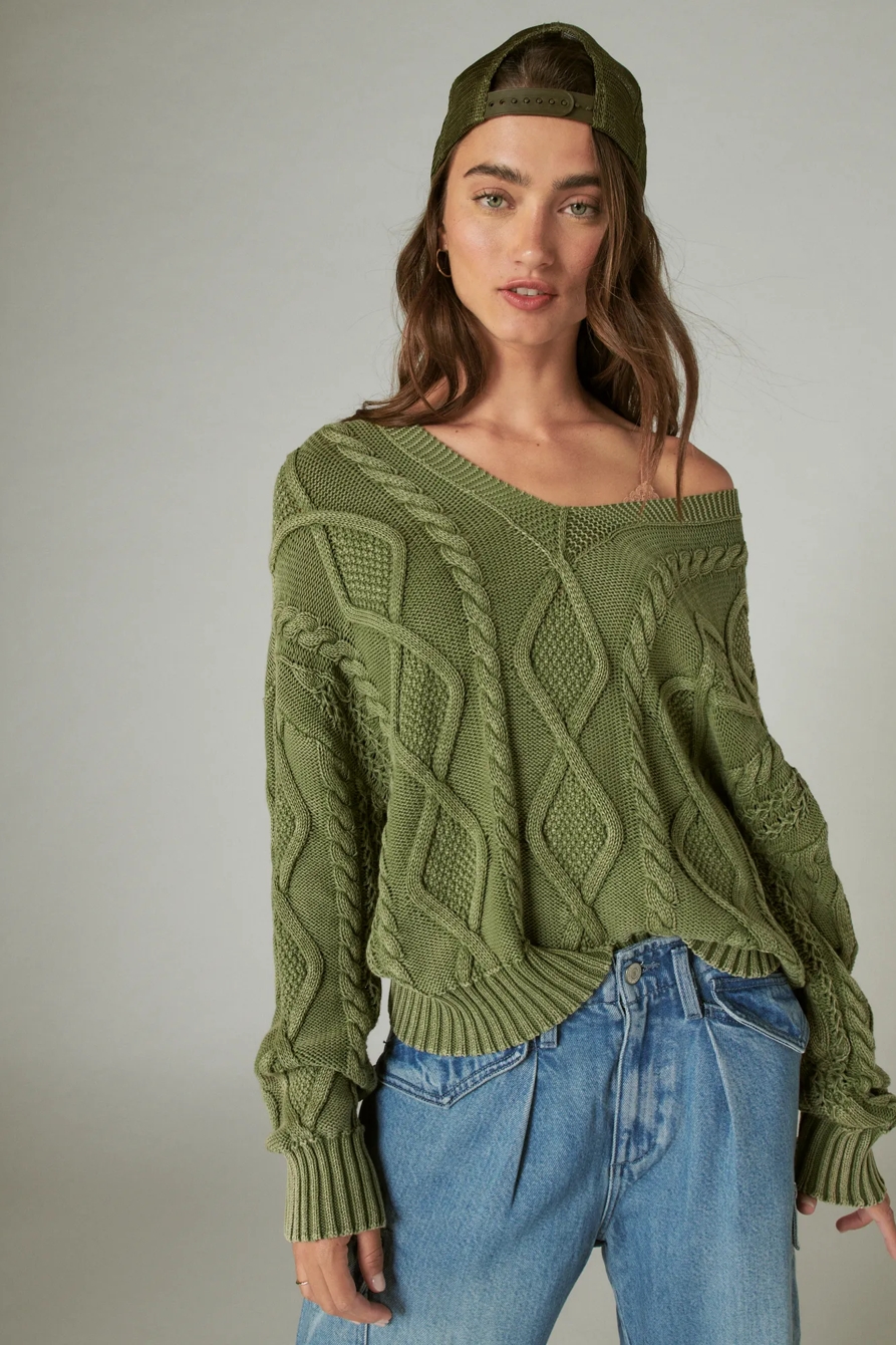CABLE STITCH V NECK PULLOVER, image 3