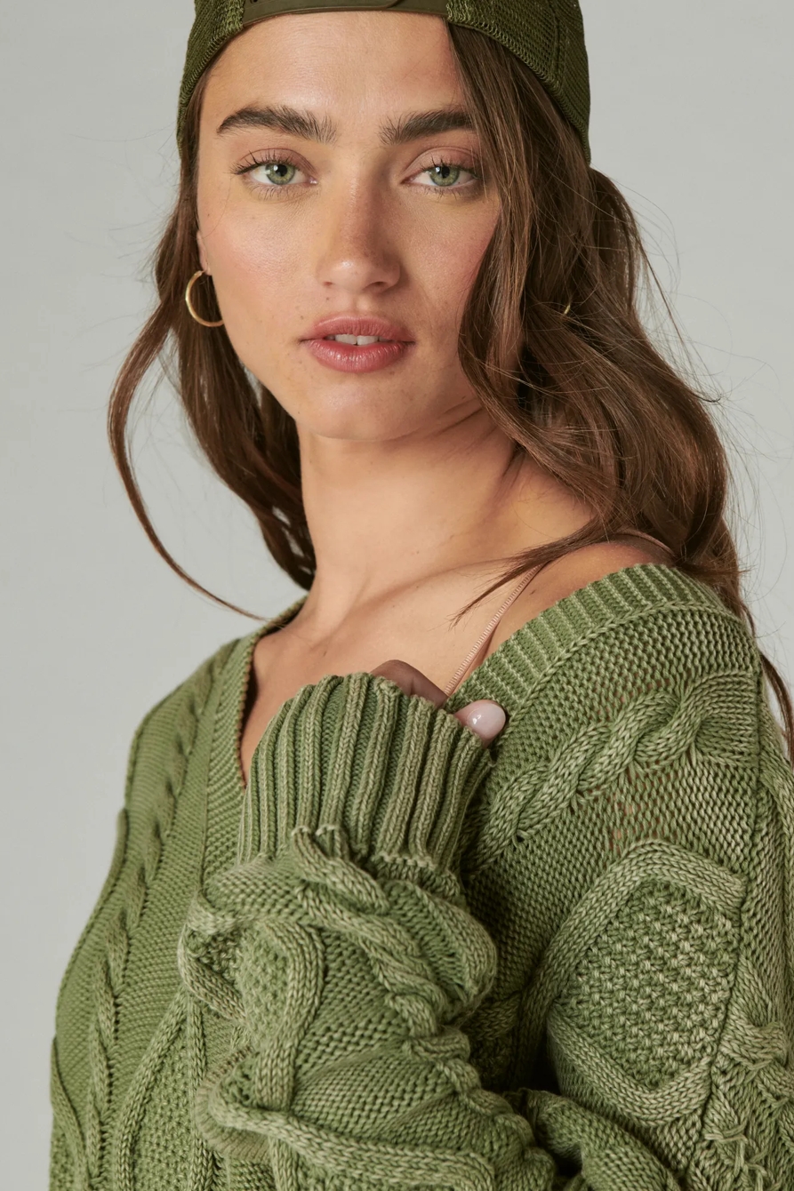 CABLE STITCH V NECK PULLOVER, image 4