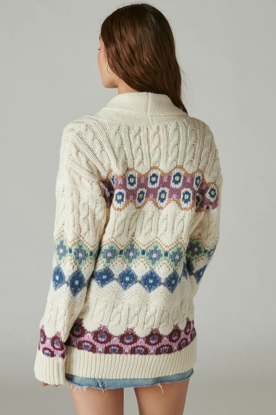 INTARSIA SHAWL COLLAR CARDIGAN, image 3