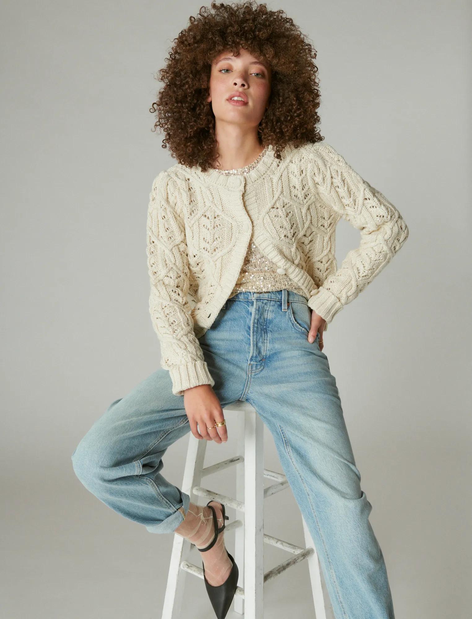 トップス andwang Puff sleeve cardigan PUFF SLEEVE SHINE CARDIGAN | Lucky Brand