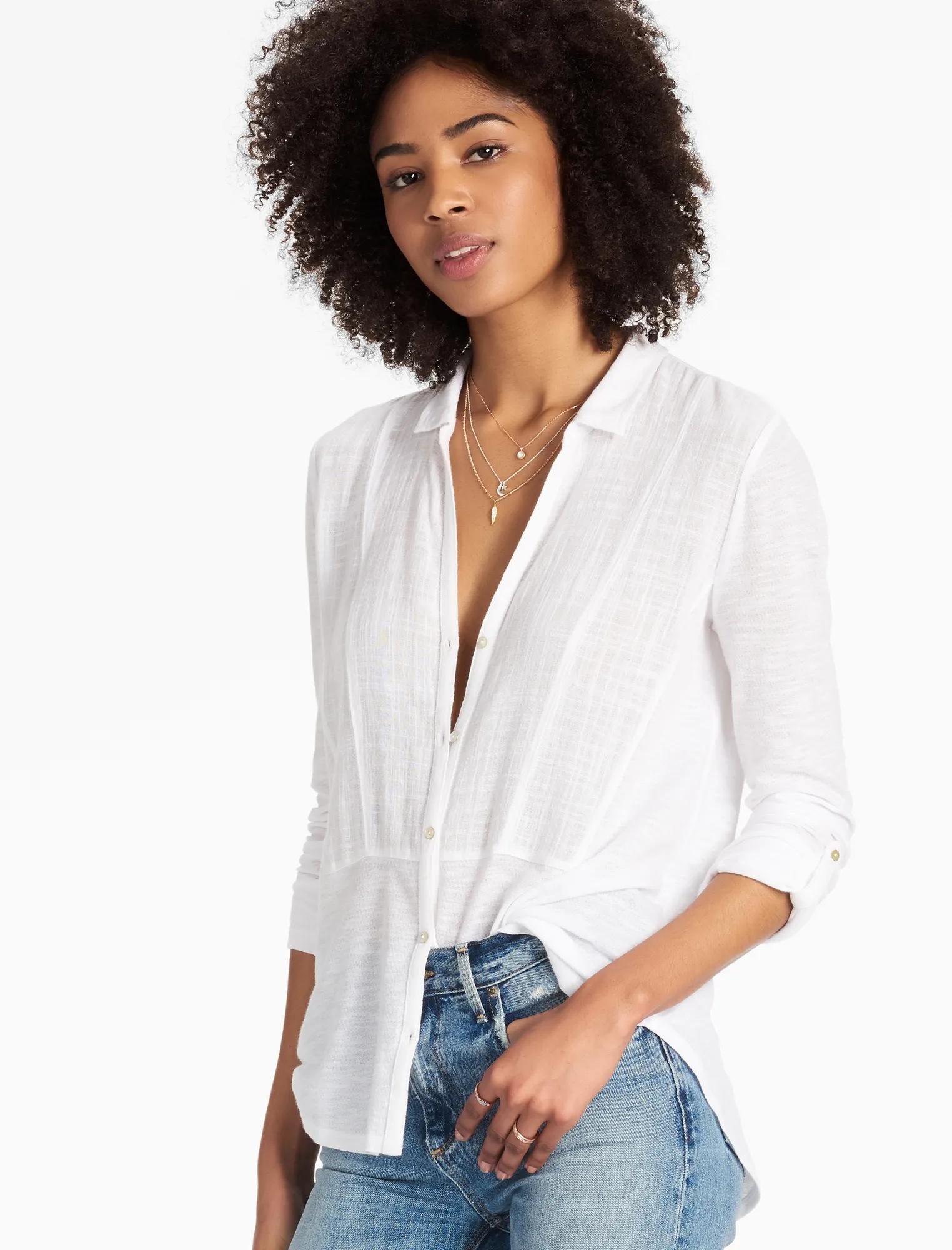 WOVEN GAUZE MIXED TOP, image 1