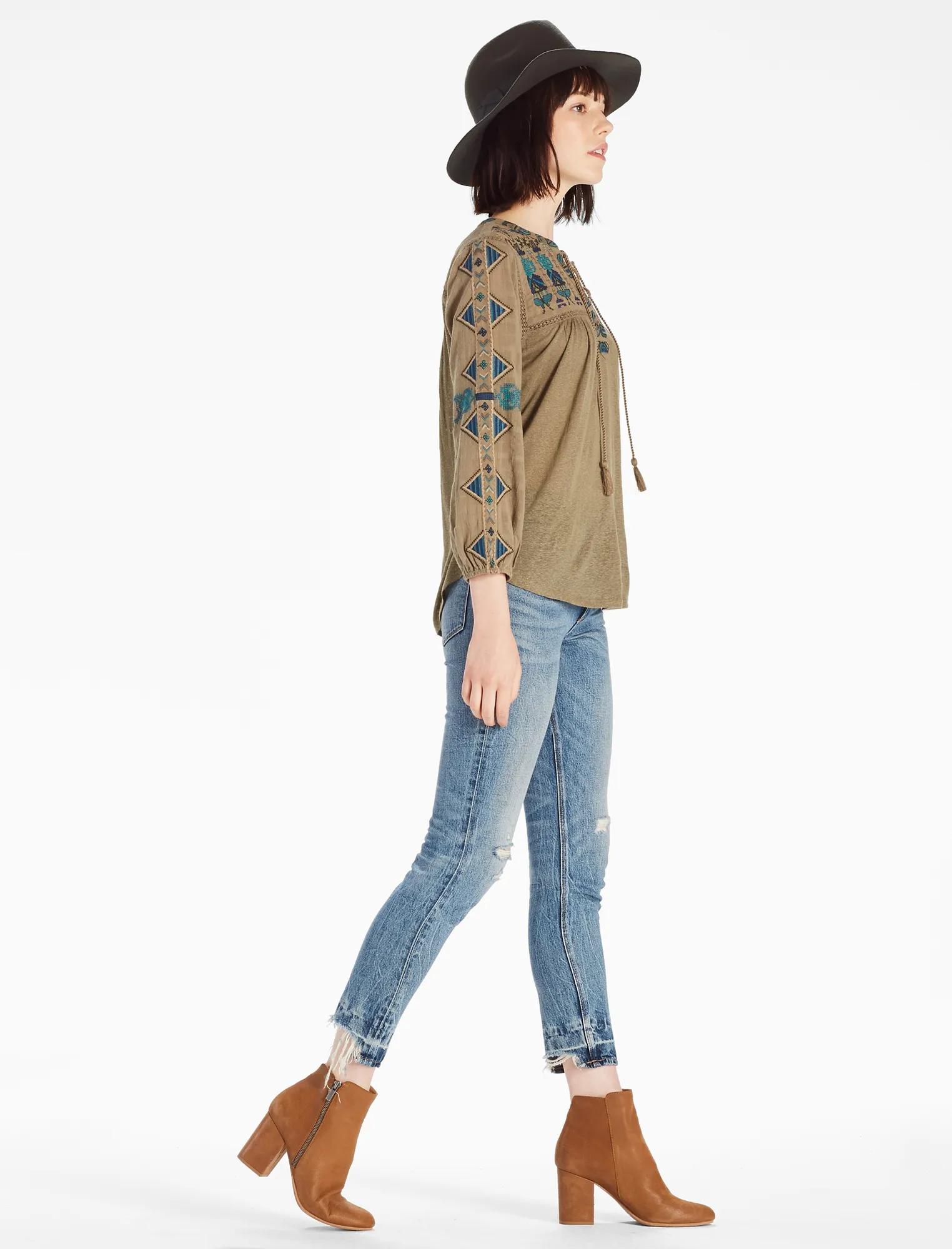 LACE UP EMBROIDERED TOP, image 2