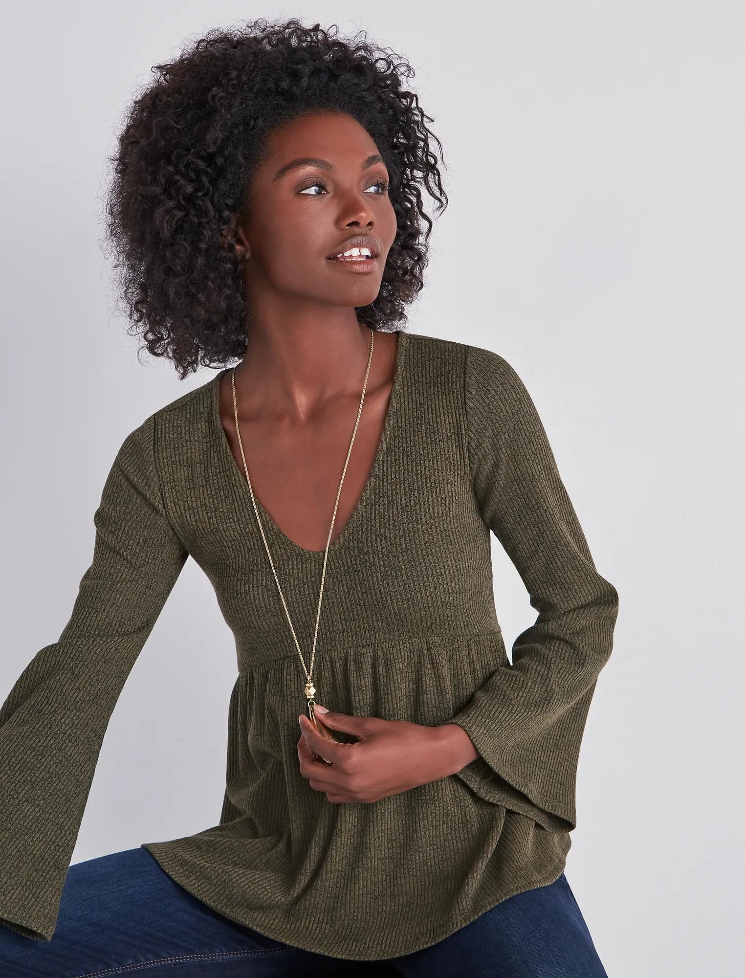 BELL SLEEVE RIBBED TOP, image 1