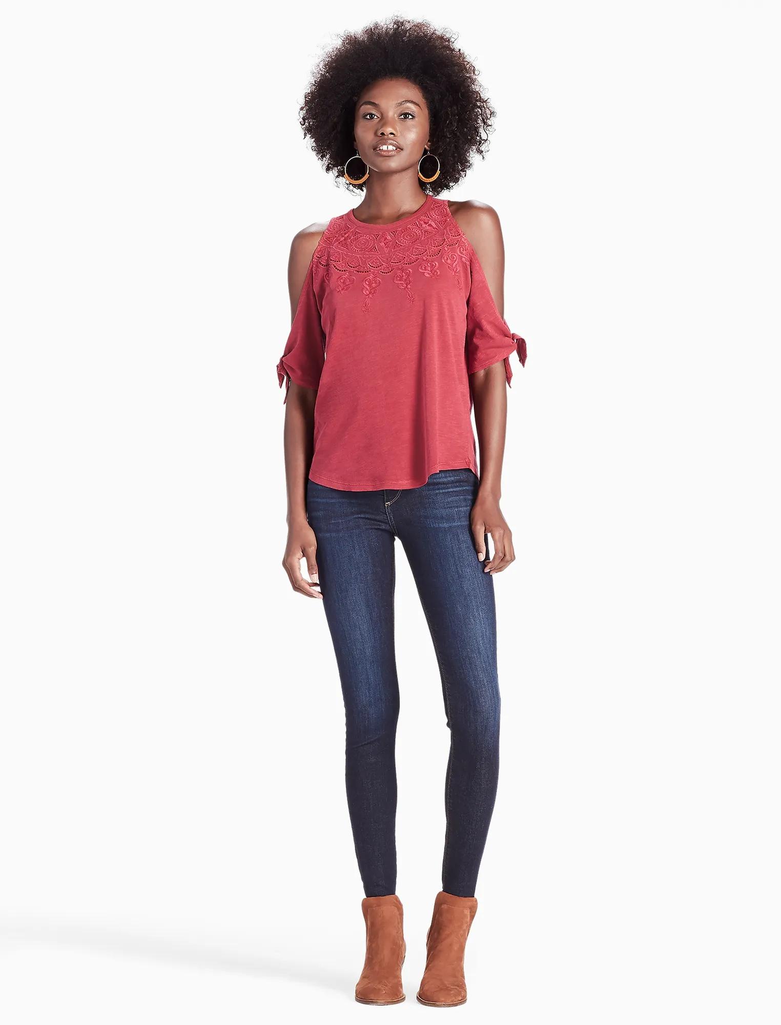 EMBROIDERED COLD SHOULDER TOP, image 2
