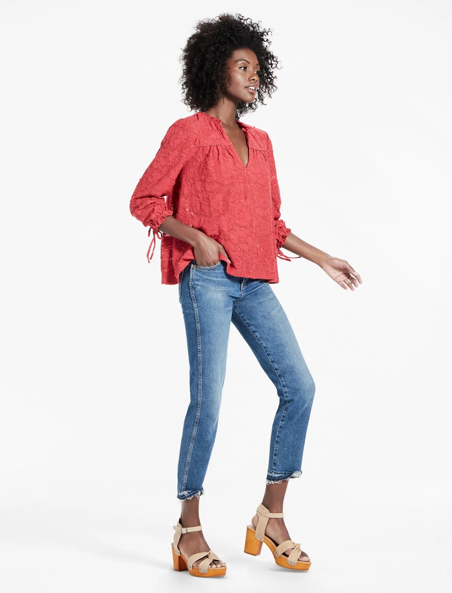 CLIP JACQUARD PEASANT TOP, image 2