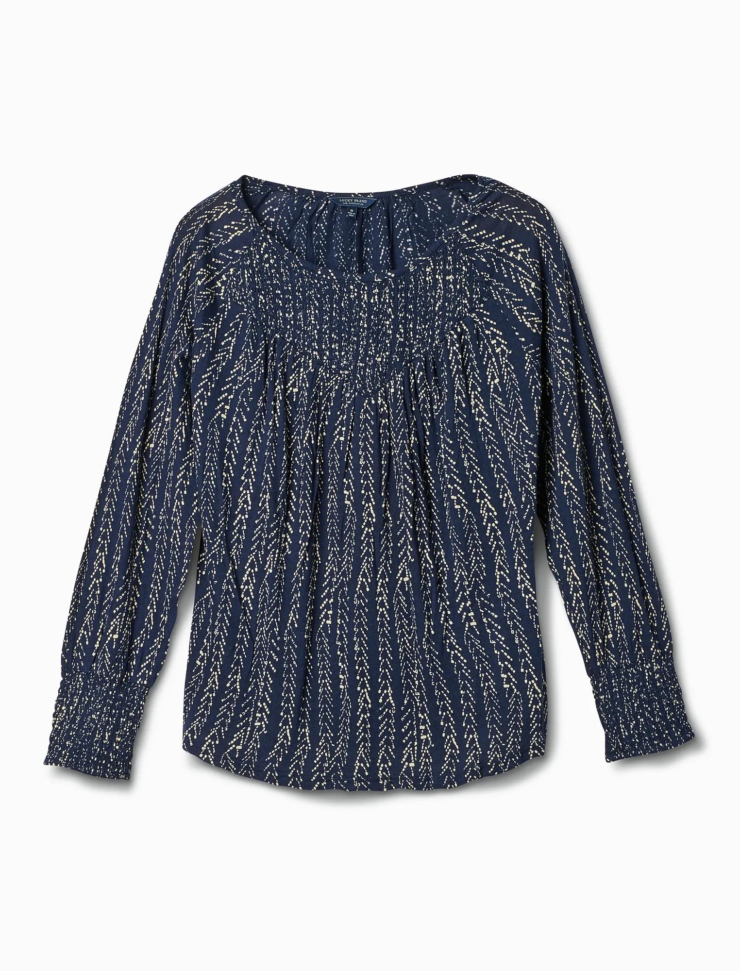 CHEVRON PRINT SMOCKED TOP, image 1