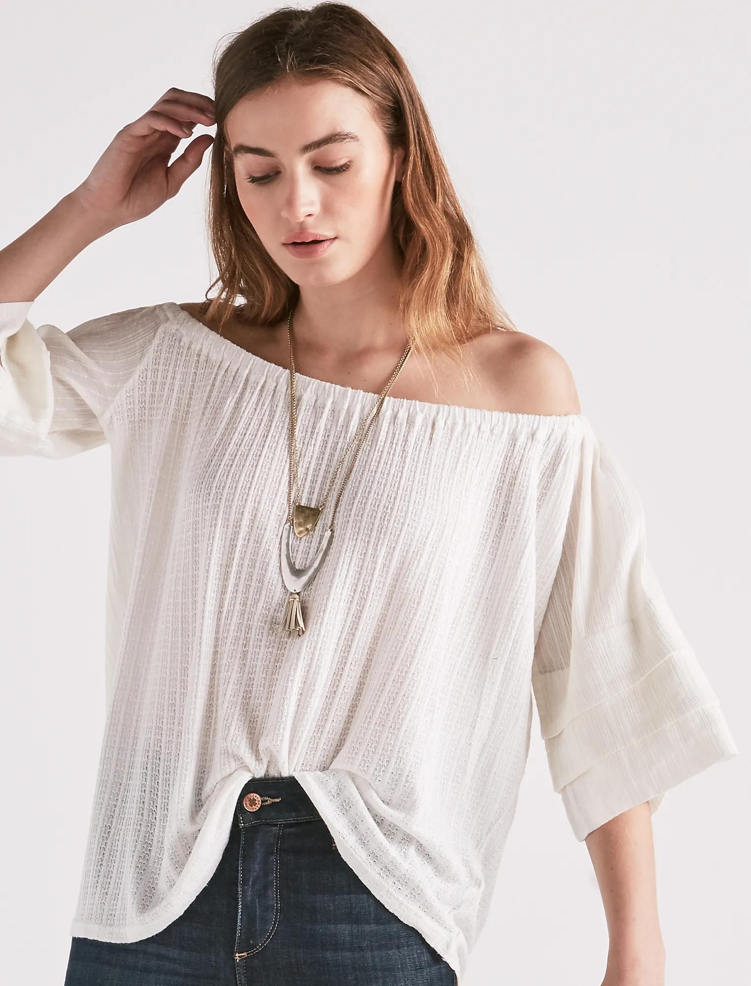 TIERED SLEEVE OFF THE SHOULDER TOP, image 1