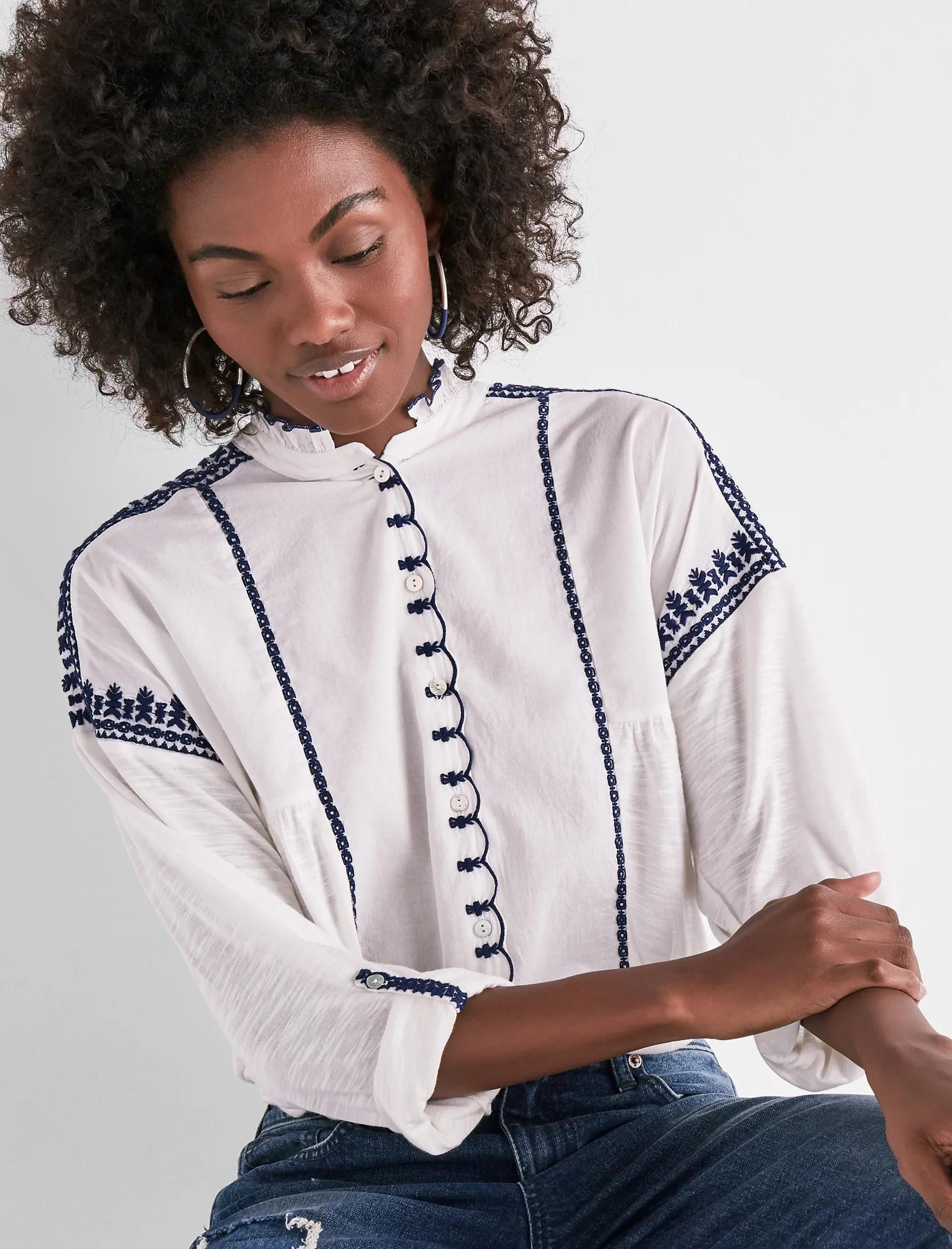 トップス UND SCALLOPE EMBROIDERY OVERSIZE SHIRT EMBROIDERED SCALLOPED SHIRT | Lucky Brand