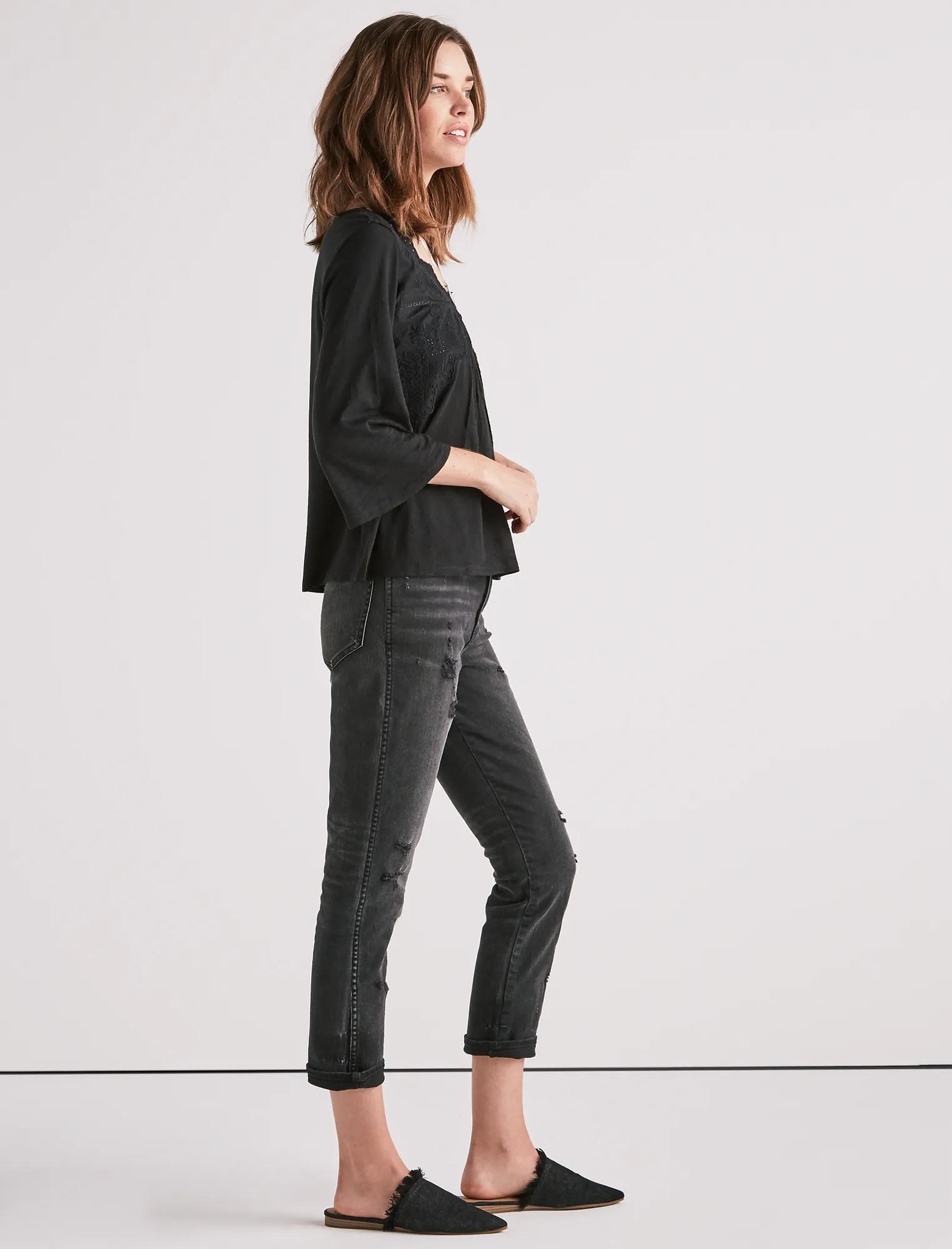 LONG SLEEVE EYELET TOP, image 2